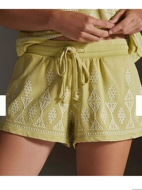 Daily practice Anthropologie Embroidered Shorts Lime Green Yellow